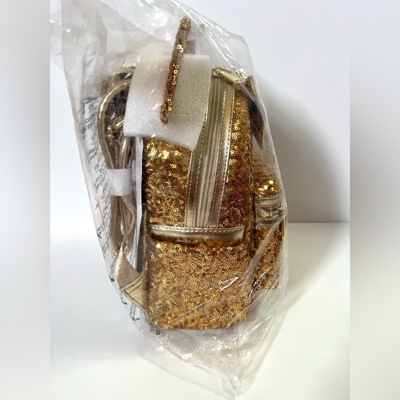 Loungefly X LASR Exclusive Disney Yellow Gold Sequin Minnie Mini Backpack - Picture 4 of 12